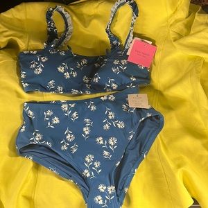 Kate Spade Blue/White Floral Bikini Set Sz S Brand New Original Tag $120